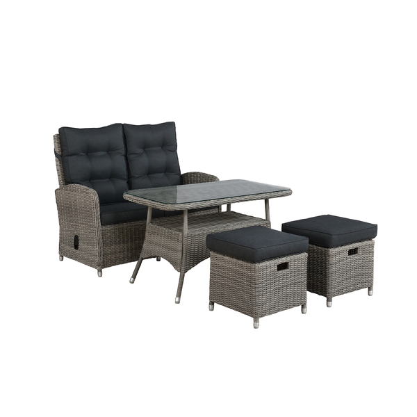 Alaterre Furniture Monaco All-Weather 4-Piece Set with Two-Seat Reclining Bench, 26"H Cocktail Table and Two Ottomans AWWH0234HH